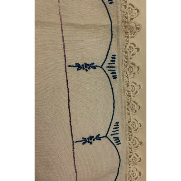 Vintage Linen Embroidered 30.5" x 17" Table Runner Purple Blue Green Handmade - Picture 6 of 11